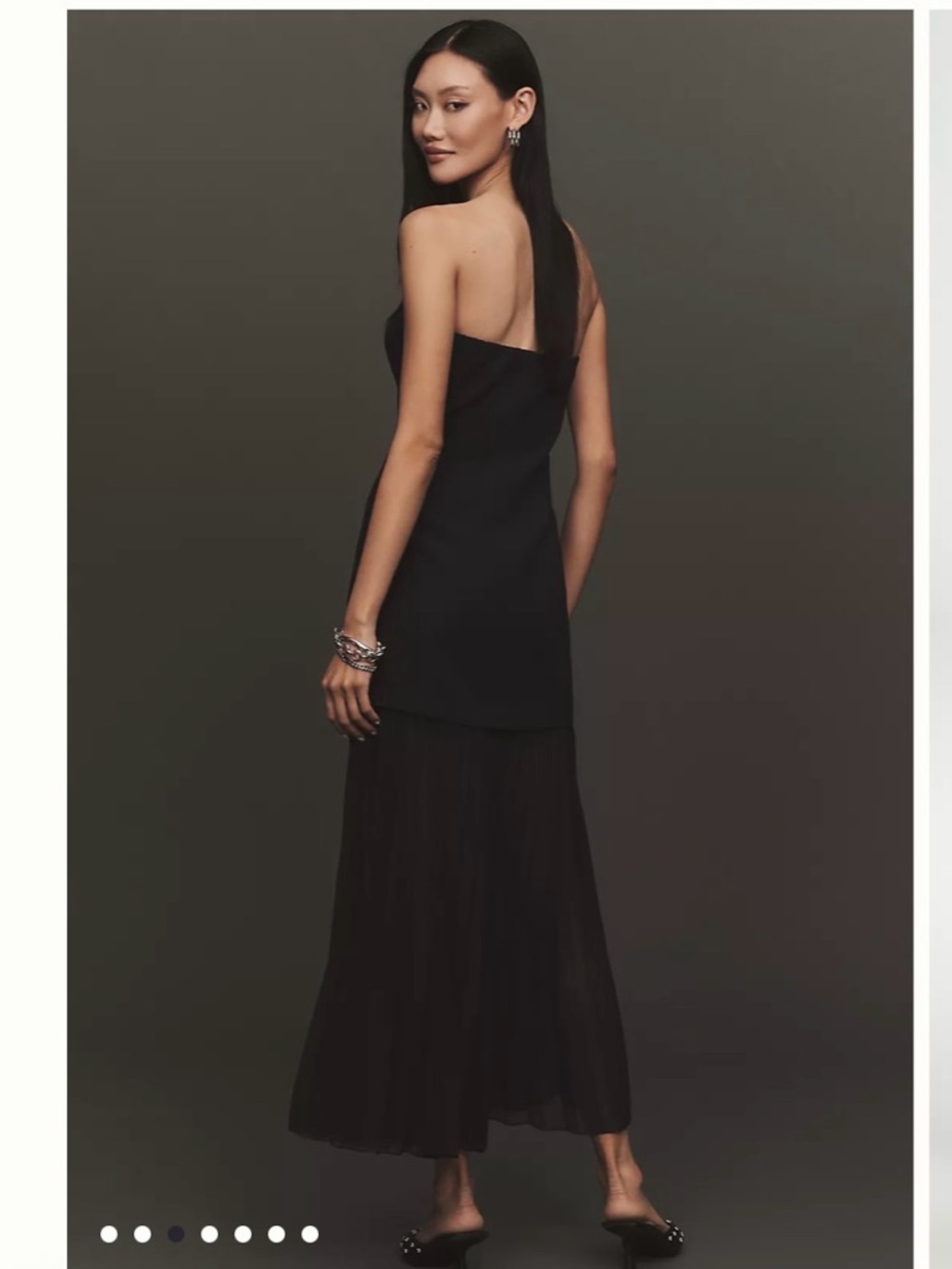 Anthropologie Navy Strapless Pleated Maxi Dress